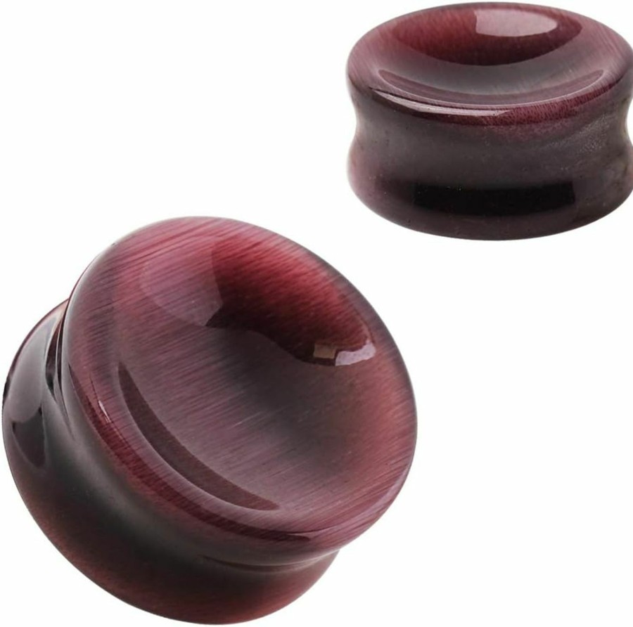 Pierced Owl Pierced Owl - Natural Purple Cat'S Eye Concave Stone Saddle Plugs, Sold As A Pair Body Piercing Plugs