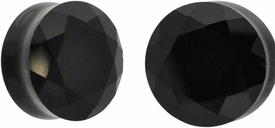 Mystic Metals Body Jewelry Mystic Metals Body Jewelry Pair Of Black Faceted Double Flare Glass Plugs (Pg-556) Body Piercing Plugs