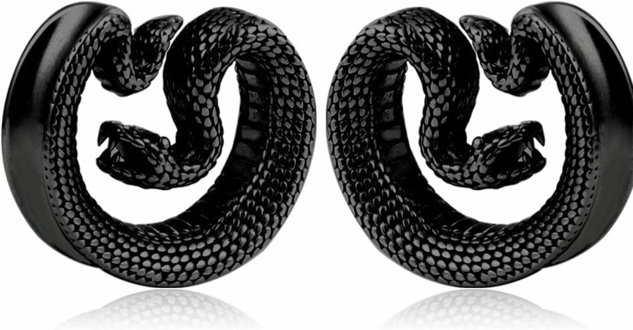 Casvort Casvort 2 Pcs 8Mm-25Mm Hypoallergenic 316 Stainless Steel Snake Vintage Saddle Plugs Weight Hangers Ear Gauges Tunnels Piercing Expander Stretchers Hot Body Jewelry Body Piercing Plugs