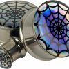 Mystic Metals Body Jewelry Mystic Metals Body Jewelry Pair Of Holographic Spider Web Double Flared Picture Plugs (Mto-070) Body Piercing Plugs