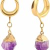 DOEARKO Doearko 2 Pcs Fashion Amethyst Nature Stone Dangle Saddle Ear Gauges Plugs Hypoallergenic 316 Stainless Steel Ear Tunnels Piercing Body Jewelry Body Piercing Plugs