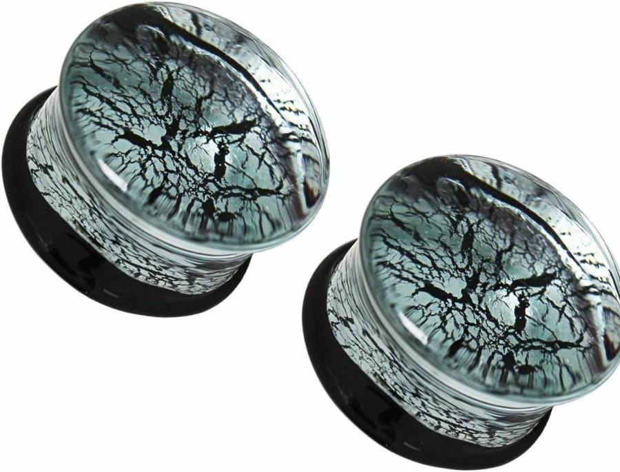 Pierced Owl Pierced Owl - Glass Silver And Black Cracked Web Design Double Flared Ear Plug Gauges, Sold As Pair Body Piercing Plugs