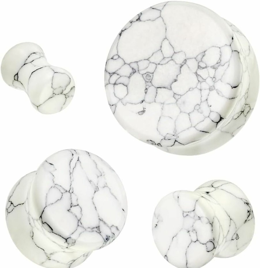 So Scene Soscene White Howlite Organic Stone Ear Plugs Gauges Sold In Pairs Body Piercing Plugs