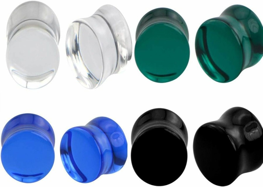 blue palm jewelry 4 Pairs Of Double Flare Glass Plugs Sizes 2Ga-13/16\" Clear Black Green Blue E565 Body Piercing Plugs