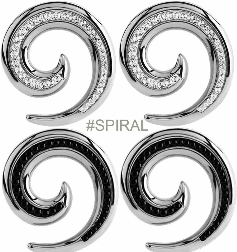 MoDTanOiz - Flesh tunnels Modtanoiz - Flesh Tunnels Bling Cubic Zirconia Cz Crystal Jewelred Surgical Steel Spiral Ear Plugs 6G (4Mm) To 3/4\" (20Mm) (1 Pair) Body Piercing Plugs