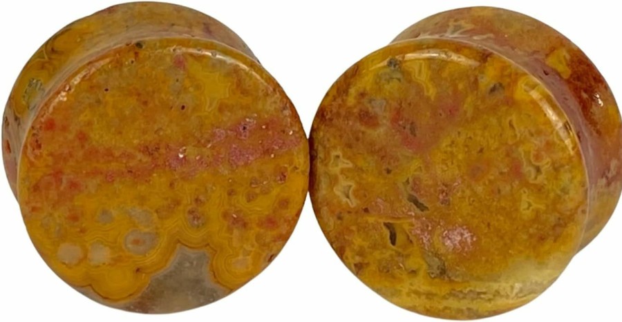 Generic Pair Of Crazy Lace Agate Stone Double Flare Plugs (Stn-709) Body Piercing Plugs