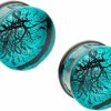 Pierced Owl Pierced Owl Turquoise Blue Cracked Web Design Glass Double Flared Plugs, Sold As Pair Body Piercing Plugs