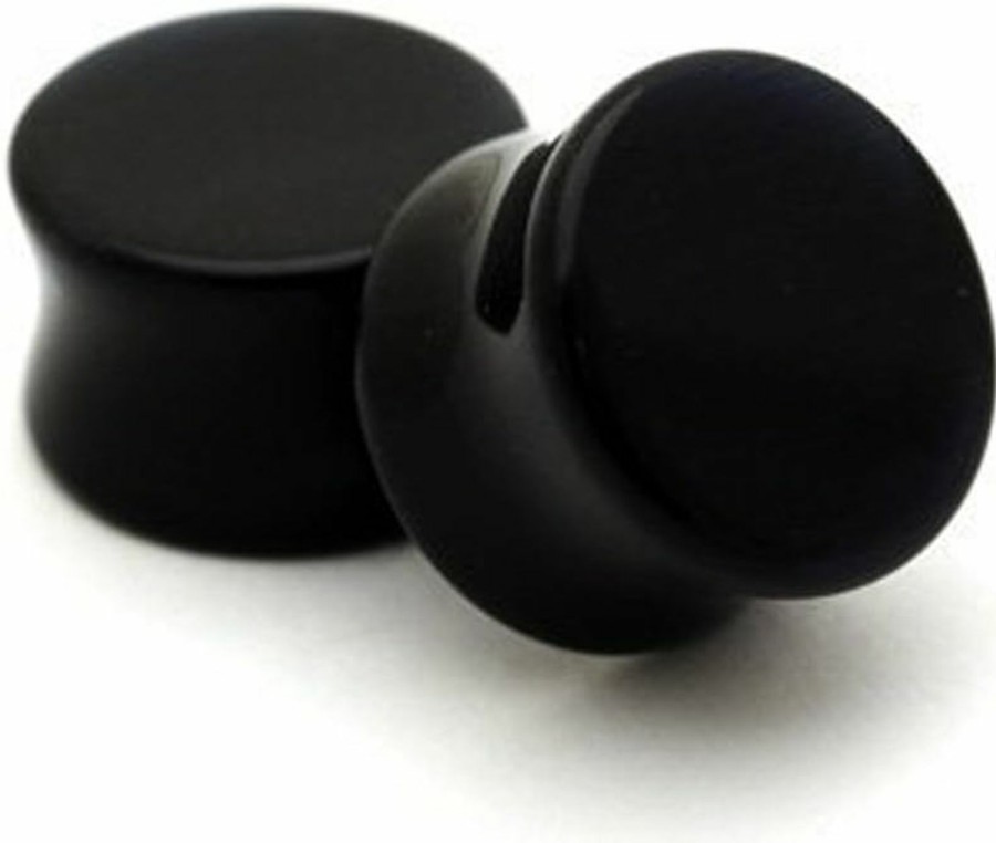 Mystic Metals Body Jewelry Mystic Metals Body Jewelry Black Agate Stone Plugs - 7/8 Inch (22Mm) - Sold As A Pair Body Piercing Plugs