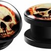 BIG GAUGES Big Gauges Pair Of Black Acrylic Screw-Fit Flesh External Tunnels Piercing Jewelry Stretcher Ear Ring Skull Logo Earring Lobe Plugs Body Piercing Plugs