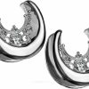 Pierced Owl Pierced Owl - Silver Tone Floral Filigree Crystal Center Saddle Spreader Ear Gauges In 316L Stainless Steel, Sold As A Pair Body Piercing Plugs