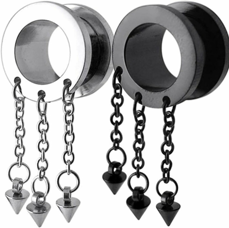 MoDTanOiz - Surgical Steel Flesh tunnels Pair 0G (8Mm) To 3/4 (20Mm) Surgical Steel Flesh Tunnels Screw Fit With Dangle Arrow Modtanoiz Body Piercing Plugs