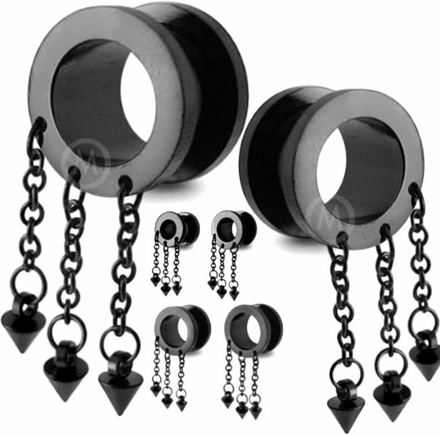 MoDTanOiz - Surgical Steel Flesh tunnels Pair 0G (8Mm) To 3/4 (20Mm) Surgical Steel Flesh Tunnels Screw Fit With Dangle Arrow Modtanoiz Body Piercing Plugs