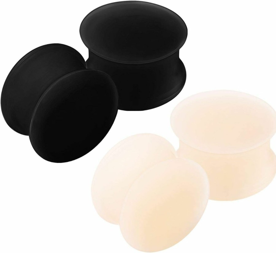 BanaVega Banavega 4Pcs Silicone Skin Double Flared Saddle Black Ear Stretcher Plugs Flesh Earring Lobe Gauge Piercing Jewelry Choose Sizes Body Piercing Plugs