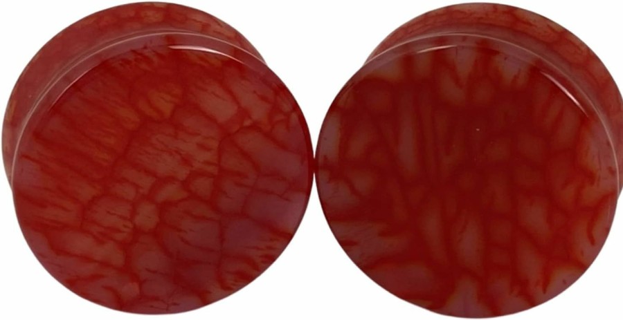 Mystic Metals Body Jewelry Pair Of Red Dragon Vein Agate Stone Plugs (Stn-753) Body Piercing Plugs