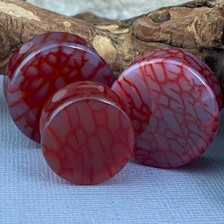 Mystic Metals Body Jewelry Pair Of Red Dragon Vein Agate Stone Plugs (Stn-753) Body Piercing Plugs