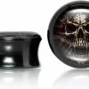 Forbidden Body Jewelry Forbidden Body Jewelry Black Acrylic Ear Plugs With Mummy Skull, Saddle Stretching Ear Tunnels, Gauges Sold As Pair, 00G-1Inch Body Piercing Plugs