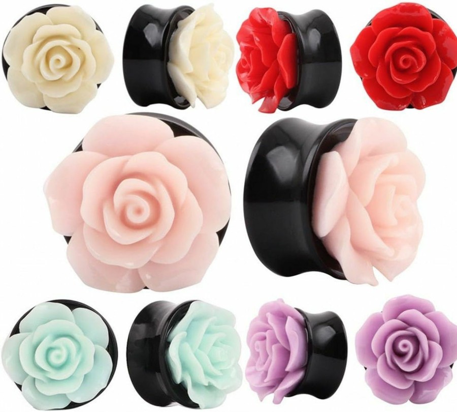 IPINK Ipink-10 Pcs Rose Flower Ear Expander Tunnel Body Piercing Jewelry 8Mm-25Mm Body Piercing Plugs