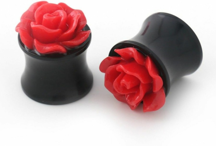 IPINK Ipink-10 Pcs Rose Flower Ear Expander Tunnel Body Piercing Jewelry 8Mm-25Mm Body Piercing Plugs