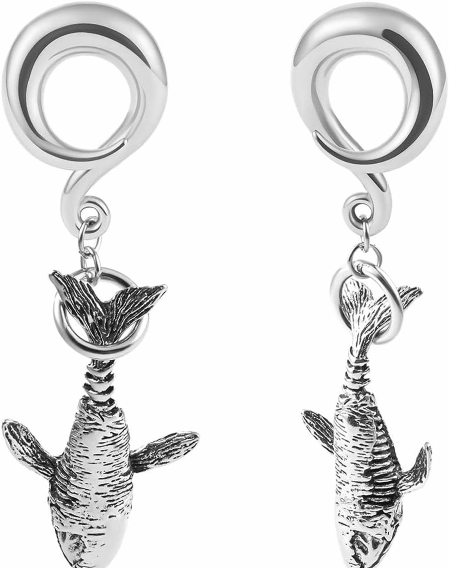 Vankula Vankula 2Pcs Sperm Whale Pendant 316 Stainless Steel Ear Hangers Hook Ear Gauges Piercing Plug Pair Selling 2G 0G Body Jewelry Body Piercing Plugs