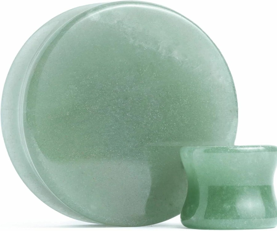 Generic Pair 1-1/2\" (38Mm) Green Aventurine Stone Plugs Double Flare Gauges Jade Organic Ear Tunnels (2Pcs) Body Piercing Plugs