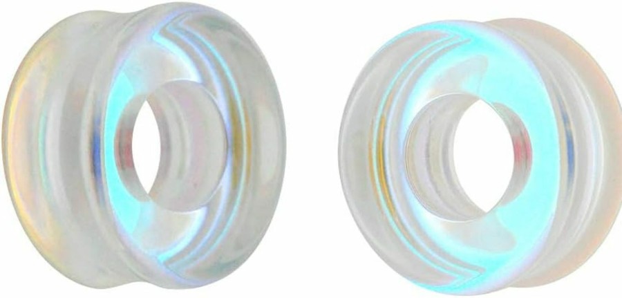 Generic Pair Of Aurora Borealis Iridescent Glass Tunnels (Pg-557) Body Piercing Plugs