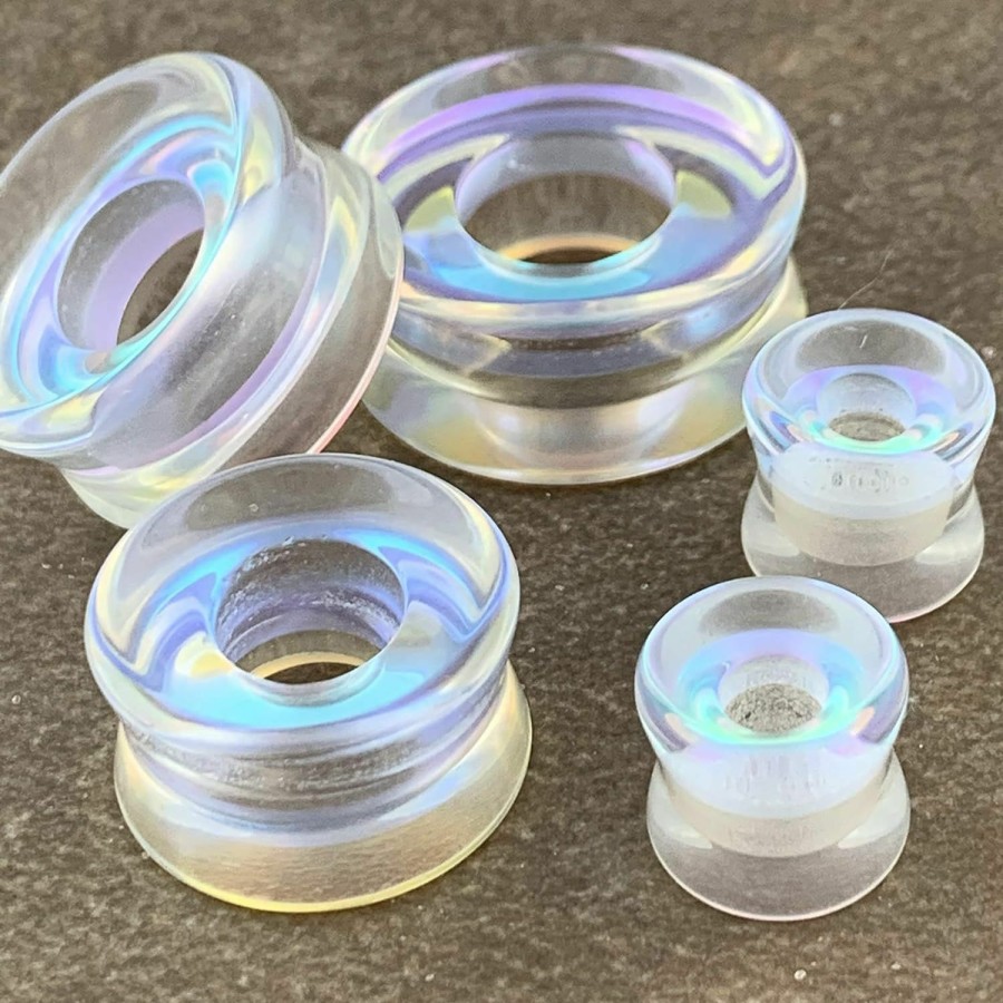 Generic Pair Of Aurora Borealis Iridescent Glass Tunnels (Pg-557) Body Piercing Plugs