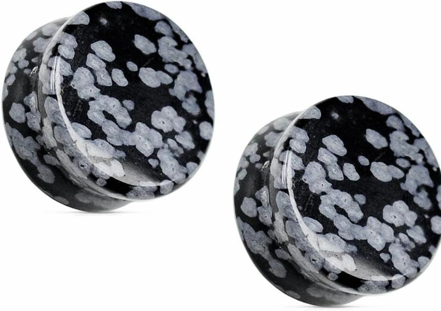 Pierced Owl Pierced Owl - Natural Snowflake Obsidian Semi-Precious Stone Saddle Plugs, Sold As A Pair Body Piercing Plugs