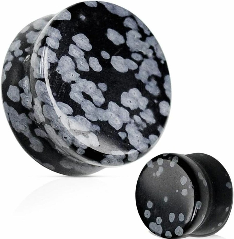 Pierced Owl Pierced Owl - Natural Snowflake Obsidian Semi-Precious Stone Saddle Plugs, Sold As A Pair Body Piercing Plugs