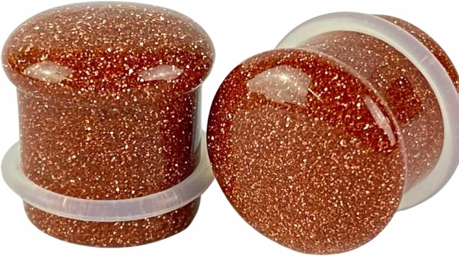 Mystic Metals Body Jewelry Pair Of Gold Sand Stone Single Flare Plugs (Stn-737) Body Piercing Plugs