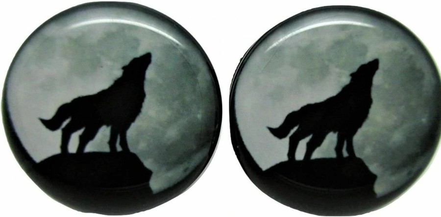 Pierced Republic Pierced Republic Wolf Howling At The Moon Ear Plugs - Acrylic - Screw-On - New *Pair* - 8 Sizes Body Piercing Plugs