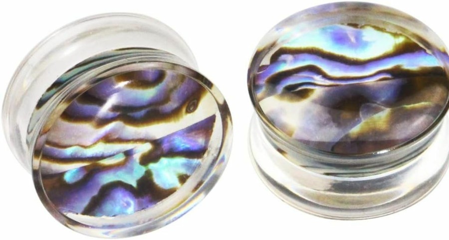 Awinrel Awinrel Ear Gauges Clear Acrylic Saddle Plugs Tunnels Stretching Purple Glitters Abalone Shell Candy Expander Body Piercing Jewelry 6 Pieces Body Piercing Plugs