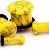 Mystic Metals Body Jewelry Mystic Metals Body Jewelry Single Flare Yellow Howlite Stone Plugs - 8G - 3Mm - Sold As A Pair Body Piercing Plugs