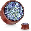 Dynamique Galerie Dynamique Pair Of Blue Druzy Stone Set Double Flared Natural Wood Plugs Body Piercing Plugs