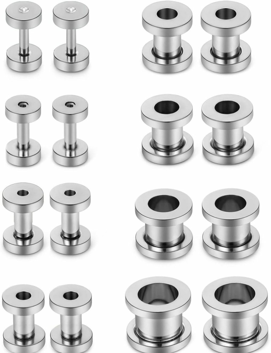 Vsnnsns Vsnnsns 14G 12G 8G 6G 4G 2G 0G 00G 316L Surgical Stainless Steel Ear Gauges Tunnel Plug Earrings Expander Stretcher Piercings Jewelry For Women Men 8 Pairs Silver Black Rainbow Body Piercing Plugs