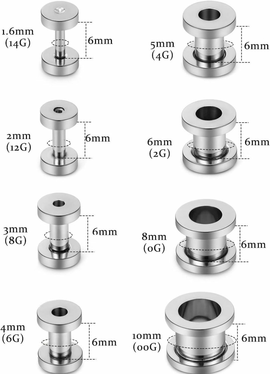 Vsnnsns Vsnnsns 14G 12G 8G 6G 4G 2G 0G 00G 316L Surgical Stainless Steel Ear Gauges Tunnel Plug Earrings Expander Stretcher Piercings Jewelry For Women Men 8 Pairs Silver Black Rainbow Body Piercing Plugs