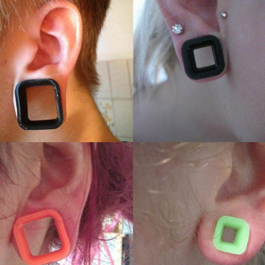 MoDTanOiz Gauges Modtanoiz Gauges Square Silicone Flesh Tunnel Ear Gauge Available Size 2G (6Mm) To 1\" (26Mm) Please Choose Size And Color (1 Pair Only) Body Piercing Plugs