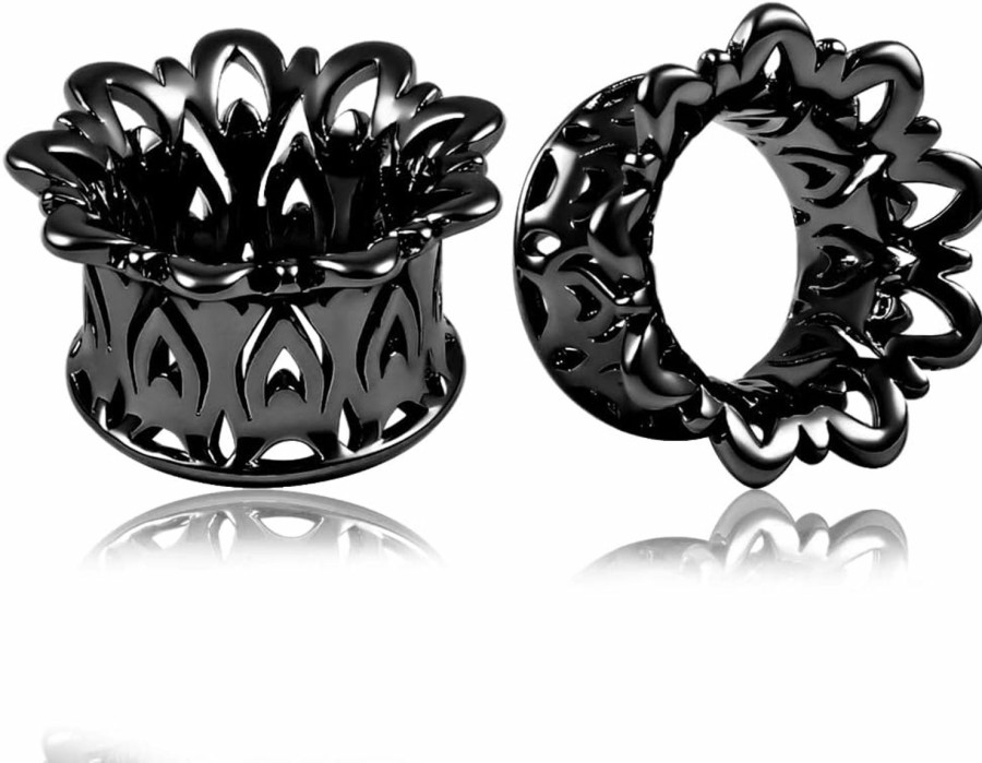 Vankula Vankula Hollow Pattern Hypoallergenic Stainless Steel 0G 2G Plugs Ear Gauges Tunnels Piercing Expander Stretchers Fashion Body Jewelry Body Piercing Plugs