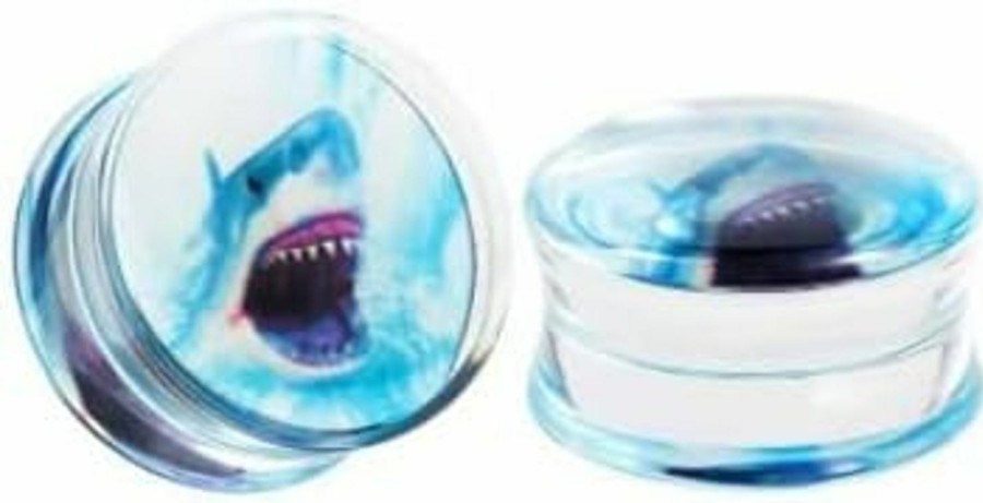 Pierced Republic Pierced Republic Great White Shark Ear Gauges - Pair Of Acrylic Double Flared Plugs - 11 Size Options Body Piercing Plugs