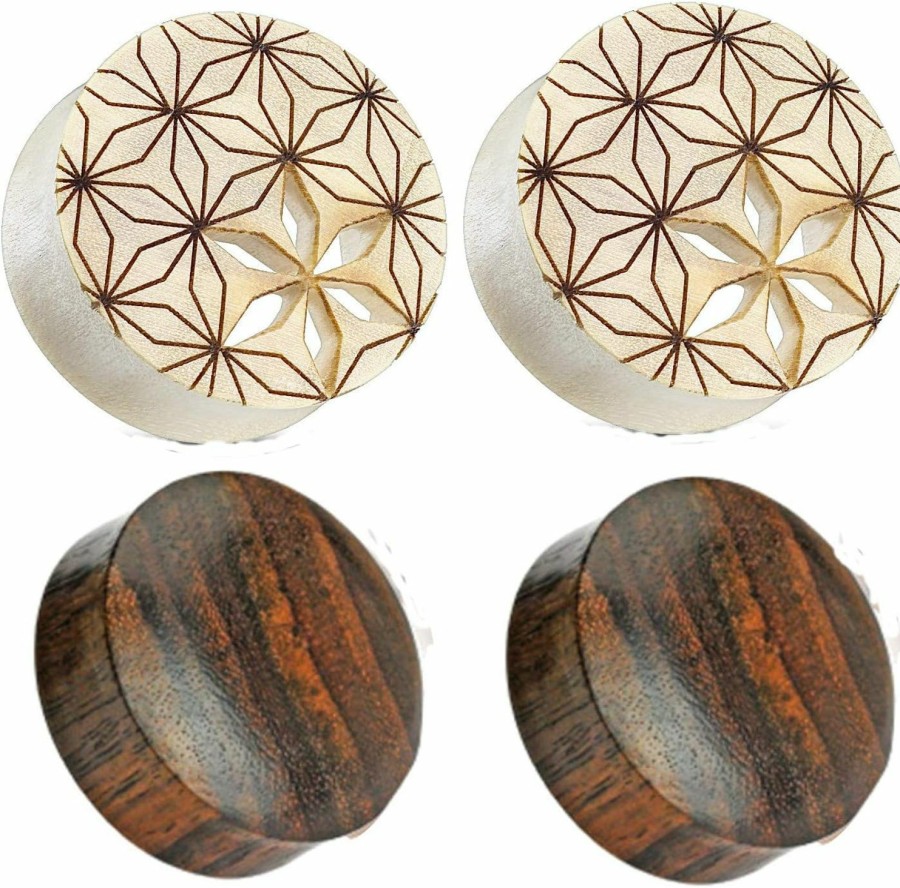 Zaya Body Jewelry Zaya Body Jewelry 2 Pairs Wood Crocodile And Brown Double Flared Plugs 00G 1/2 7/8 Body Piercing Plugs