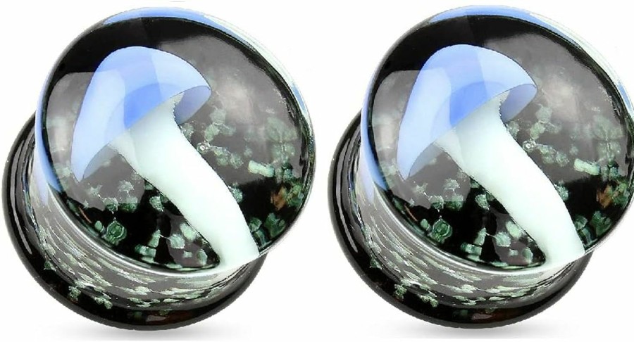 Pierced Owl Pierced Owl - Floating Glowing Mushroom Encased Pyrex Glass Saddle Plugs, Sold As A Pair Body Piercing Plugs