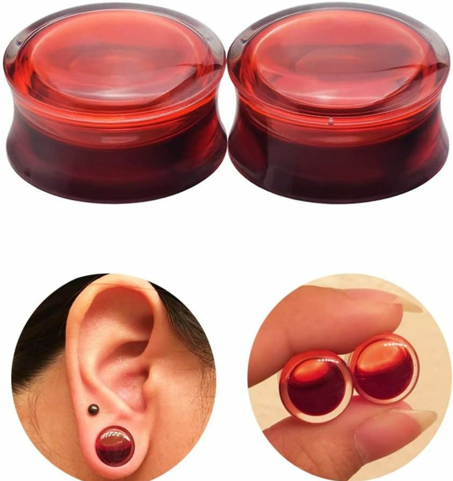 YOFANST Yofanst Red Liquid Blood Ear Plugs Acrylic Saddle Stretching Tunnels Expander Gauge 0G To 1 Inch Body Piercing Plugs