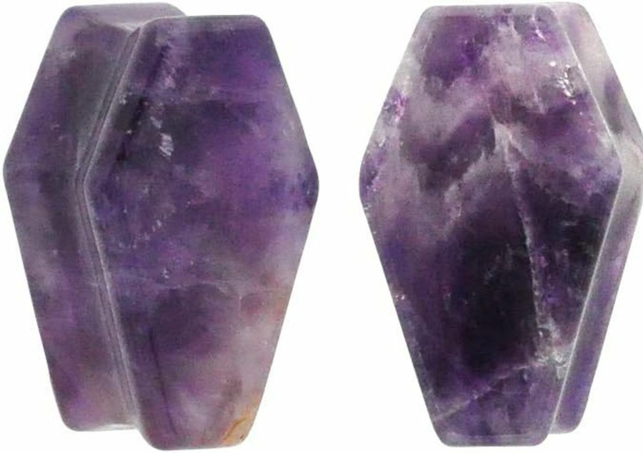 Mystic Metals Body Jewelry Mystic Metals Body Jewelry Pair Of Amethyst Stone Coffin Shaped Double Flare Plugs (Stn-651) (1\" (25Mm)) Body Piercing Plugs