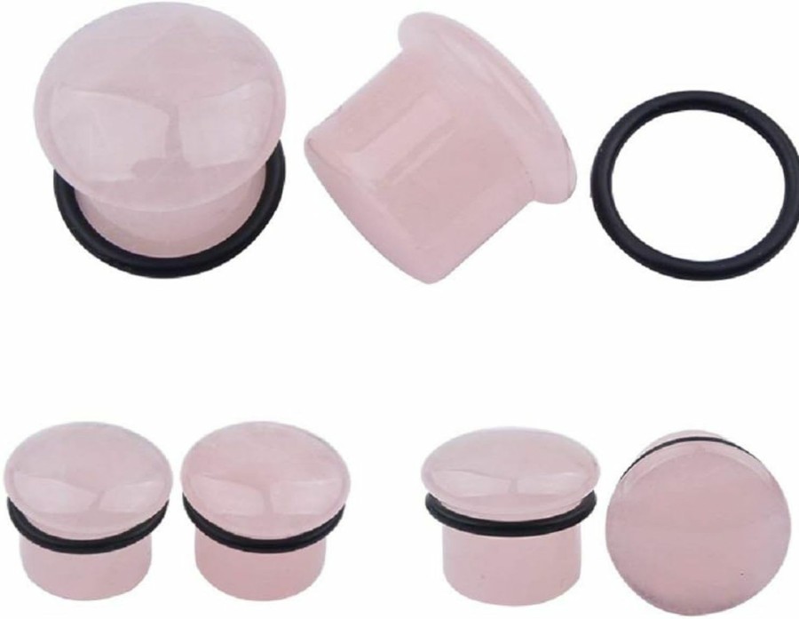 Changgaijewelry Single Flared Rose Rose Quartz Ear Gauges Plugs Tunnels Expanders Natural Stone Earrings Piercing Jewelry (1/2\"(12Mm)) Body Piercing Plugs