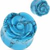 WildKlass Jewelry Blue Turquoise Semi Precious Stone Rose Carved On Single Side Double Flared Wildklass Plug (Sold As A Pair) Body Piercing Plugs