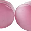 Mystic Metals Body Jewelry Pair Of Convex Pink Cat Eye Stone Double Flare Plugs (Stn-693) Body Piercing Plugs