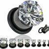 Dynamique Dynamique Pair Of Black Titanium Ip Over 316L Surgical Steel Prong Set Gem Tunnel Plugs With O-Ring Body Piercing Plugs