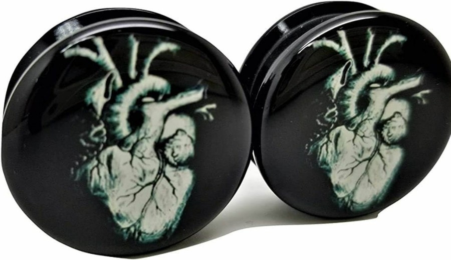 Pierced Republic Pierced Republic Anatomical Human Heart Ear Plugs - Acrylic Screw-On - 10 Sizes Pair* Body Piercing Plugs