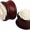 IPINK Ipink- Natural Bamboo Wood Hollow Ear Plug White Rose Flower Ear Tunnels Body Piercing Plugs