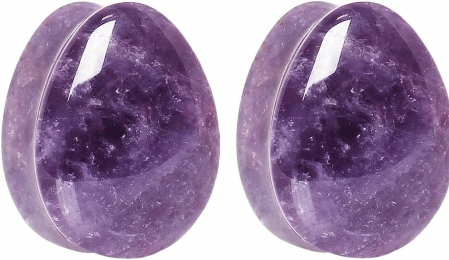 Pierced Owl Pierced Owl - Natural Amethyst Stone Teardrop Shaped Double Flared Plugs, Sold As A Pair Body Piercing Plugs