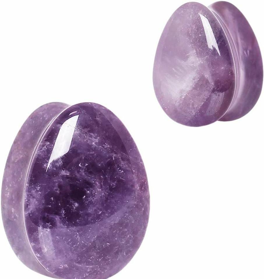 Pierced Owl Pierced Owl - Natural Amethyst Stone Teardrop Shaped Double Flared Plugs, Sold As A Pair Body Piercing Plugs